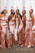 Mismatched Pink Satin Mermaid Long Cheap Side Slit Bridesmaid Dresses, MRB0329