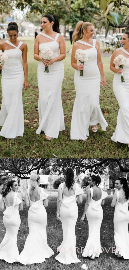 Mermaid White Long Cheap Custom Bridesmaid Dresses, MRB0340