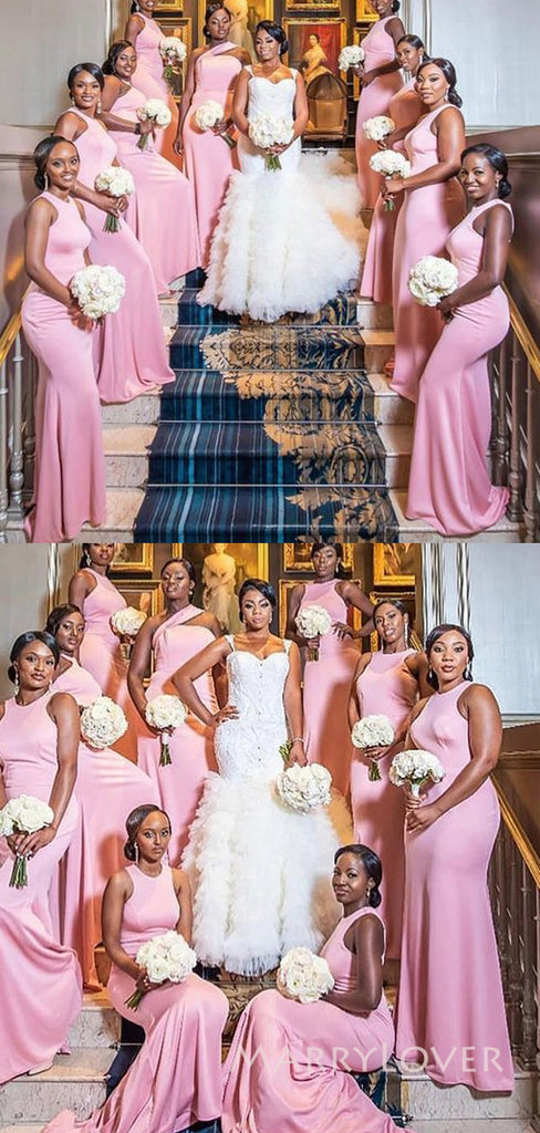Mismatched Pink Satin Mermaid Long Cheap Custom Bridesmaid Dresses, MRB0343