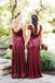 A-line/Sheath Burgundy Sequin Long Bridesmaid Dresses , BN1040