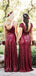 A-line/Sheath Burgundy Sequin Long Bridesmaid Dresses , BN1040