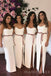 White Spaghetti Straps Long Mermaid Bridesmaid Dresses, Custom Side Slit Bridesmaid Dresses, BN1113