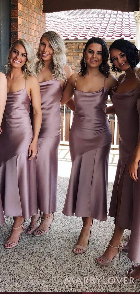Dusty Purple Mermaid Long Spaghetti Straps Custom Bridesmaid Dresses , BN1133