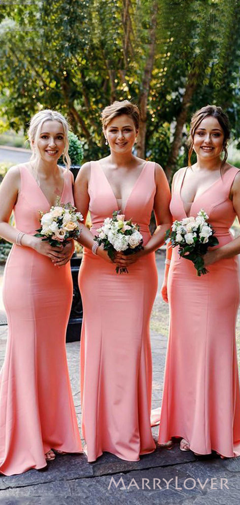 Simple Mermaid V-neck Long Custom Bridesmaid Dresses , BN1297