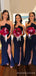 Simple Mermaid Strapless Side Slit Navy Blue Long Custom Bridesmaid Dresses , BN1318