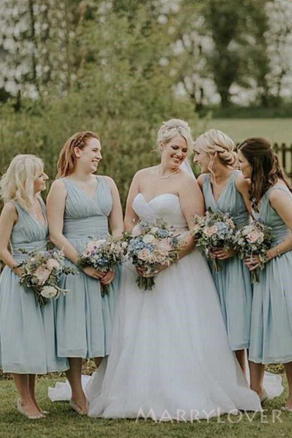 A-line Chiffon V-neck Long Custom Bridesmaid Dresses , BN1328