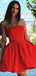 Red Satin Strapless A-line Short Backless Homecoming Dresses, HM1068