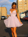 Pink Sparkly Spaghetti Straps A-line Short V-neck Homecoming Dresses, HM1072
