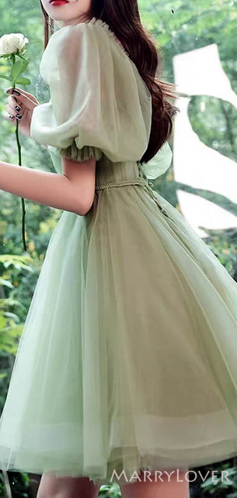 Off Shoulder A-line Tulle Half Sleeves Short Homecoming Dresses, HM1073