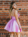 V-neck Spaghetti Straps Satin A-line Short Homecoming Dresses, HM1091