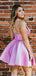 V-neck Spaghetti Straps Satin A-line Short Homecoming Dresses, HM1091