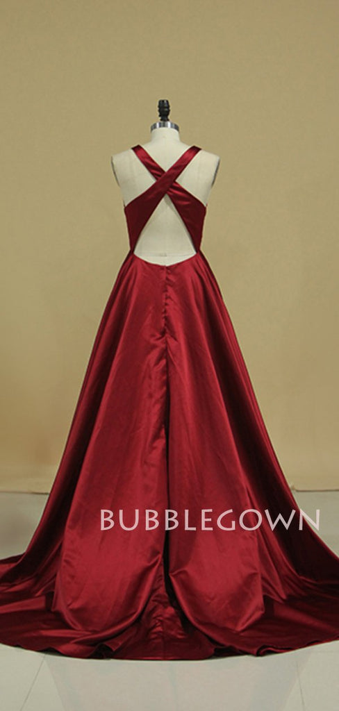 Sexy V Neck Backless Red A-Line Long Evening Prom Dress, Cheap Custom Prom Dress, MR7197