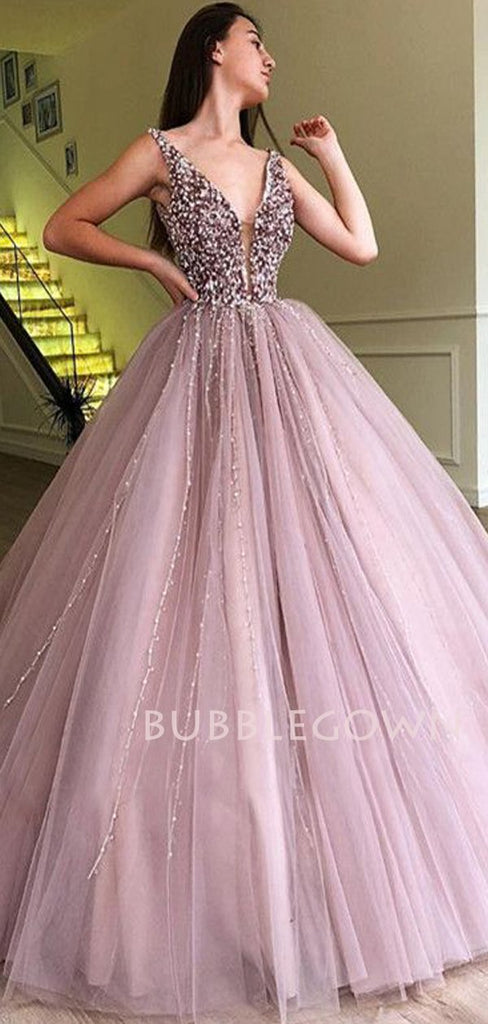 Dusty Purple Deep V Neck Sequin Long Evening Prom Dresses, Cheap Custom Prom Dresses, MR7229