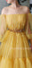 Off Shoulder Long Sleeves Yellow Tulle Long Evening Prom Dresses, Cheap Custom Prom Dress, MR7633