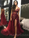 A-line Two Pieces Burgundy Tulle Appliques Beaded Long Evening Prom Dresses, Cheap Custom Prom Dress, MR7749