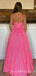 One Shoulder Hot Pink Sequin Sparkly A-line Long Evening Prom Dresses, MR8030