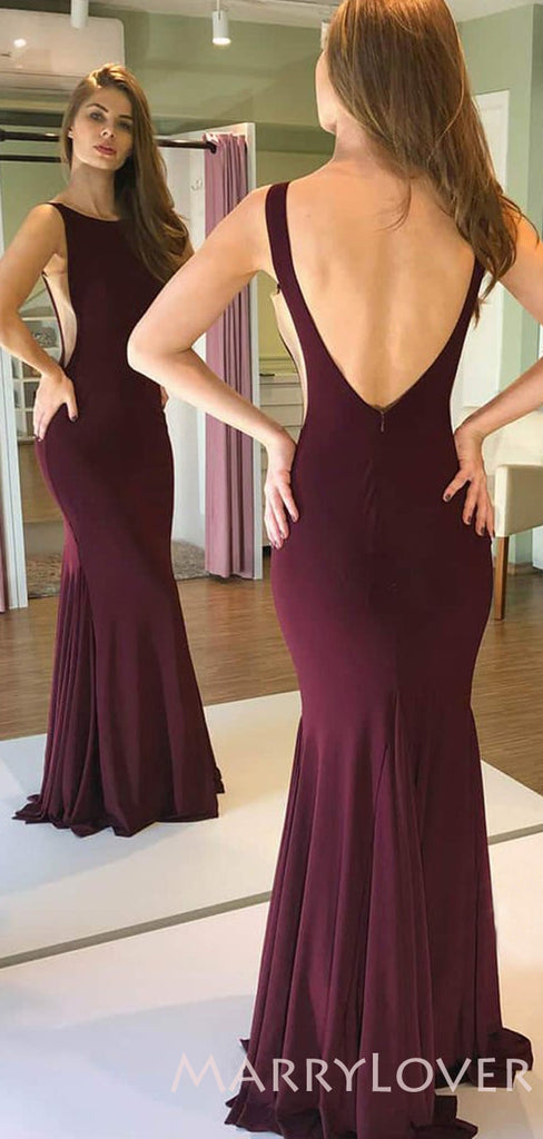 Burgundy Mermaid High-neck Long Evening Prom Dresses, Cheap Custom Prom Dresses, MR8035