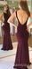 Burgundy Mermaid High-neck Long Evening Prom Dresses, Cheap Custom Prom Dresses, MR8035