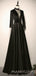 Long Sleeves Black Satin V-ncek Long Mermaid Evening Prom Dresses, Cheap Custom Prom Dress, MR8040