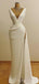 Deep Vneck White Satin Mermaid Long High Slit Evening Prom Dresses, Cheap Custom prom dresses, MR8111