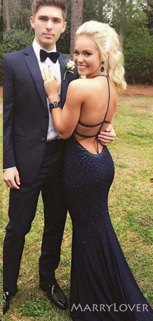 Sexy Backless Pink Chiffon Mermaid Long Beaded Evening Prom Dresses, MR8123