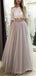 Two Pieces Grey Tulle Half Sleeves Lace Long Evening Prom Dresses, MR8178