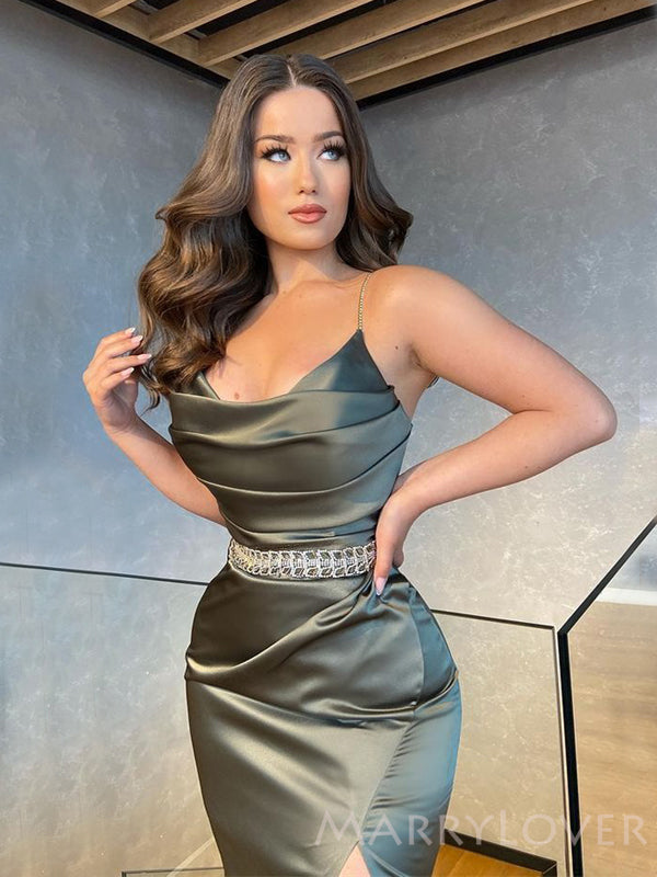 Mermaid Spaghetti Straps Long Evening Prom Dresses, High Slit Custom Prom Dresses, MR8316