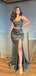 Mermaid Spaghetti Straps Long Evening Prom Dresses, High Slit Custom Prom Dresses, MR8316