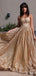 A-line Gold Sparkly Strapless Long Evening Prom Dresses, Cheap Custom Prom Dresses, MR8450