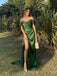 A-line Green High Slit Long Evening Prom Dresses, Custom Prom Dress, MR8491