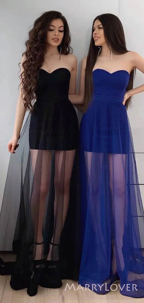 Sexy Tulle Strapless Long Evening Prom Dresses, Custom Sweet Heart Prom Dress, MR8494