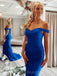 Royal Blue Satin Off Shoulder Long Evening Prom Dresses, Custom Mermaid Prom Dress, MR8562