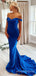Royal Blue Satin Off Shoulder Long Evening Prom Dresses, Custom Mermaid Prom Dress, MR8562