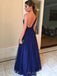 One Shoulder Navy Blue Tulle A-line Long Evening Prom Dresses, Custom Prom Dress, MR8660