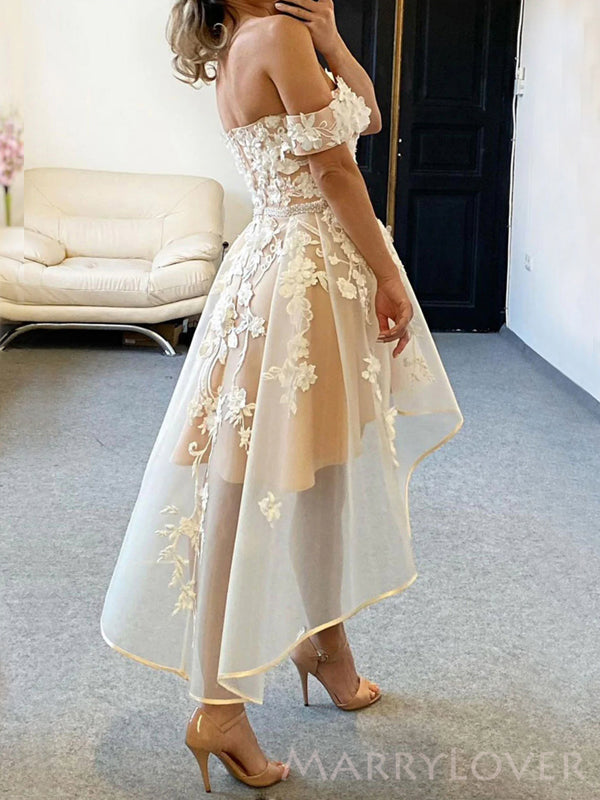 Off Shoulder Champagne Organza Appliques Short Evening Prom Dresses, Custom Homecoming Dress, MR8669