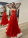Red Tulle Appliques A-line Long Evening Prom Dresses, Custom Strapless Prom Dress, MR8670