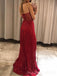 Mermaid Red Sparkly Side Slit Long Evening Prom Dresses, Custom Strapless Prom Dress, MR8675