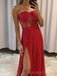 Mermaid Red Sparkly Side Slit Long Evening Prom Dresses, Custom Strapless Prom Dress, MR8675