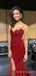 Red Sequins Spaghetti Straps Mermaid Long Evening Prom Dresses, Custom Side Slit Prom Dress, MR8680