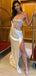 See Strough Mermaid Ivory Satin High Slit Long Evening Prom Dresses, Custom Sweet Heart Prom Dress, MR8688