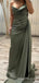 One Shoulder Satin V-neck Long Evening Prom Dresses, Custom Prom Dress, MR8699
