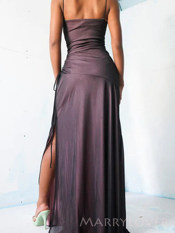 Gorgeous Tulle Purple Mermaid Side Slit Long Evening Prom Dresses, Custom Spaghett Straps prom Dress, MR8721