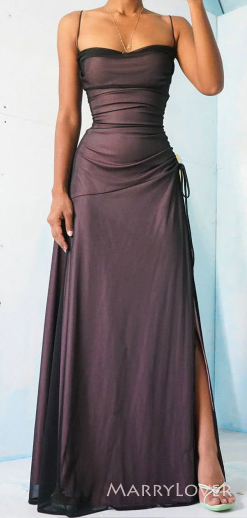 Gorgeous Tulle Purple Mermaid Side Slit Long Evening Prom Dresses, Custom Spaghett Straps prom Dress, MR8721