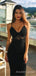 Mermaid Black Spaghett Straps Long Evening Prom Dresses, Custom prom Dress, MR8734