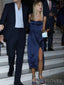 Simple Navy Blue Satin Spaghetti Straps Long Evening Prom Dresses, Custom Prom Dress, MR8744