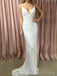 Mermaid White Sequins V-neck Long Evening Prom Dresses, Custom Spaghetti Straps Prom Dress, MR8785