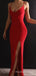 Sexy Red FDY Mermaid V-neck Long Evening Prom Dresses, Custom Spaghetti Straps Prom Dress, MR8801