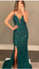 Mermaid Dark Green Beaded Spaghetti Straps Long Evening Prom Dresses, Cheap Prom Dress, MR7806