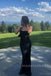 Simple Spaghetti Straps Black Long Side Slit Evening Prom Dresses Mermaid, MR0002