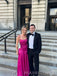 Lovely Fuchsia Satin Spaghetti Straps Long Evening Prom Dresses, MR0003